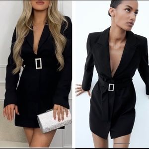 NWOT Zara Black Mini Blazer Dress with Rhinestone Buckle